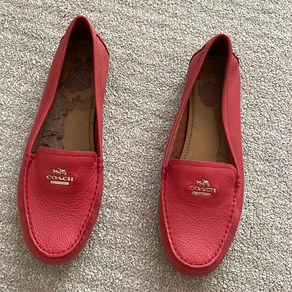 Red leather coach loafers